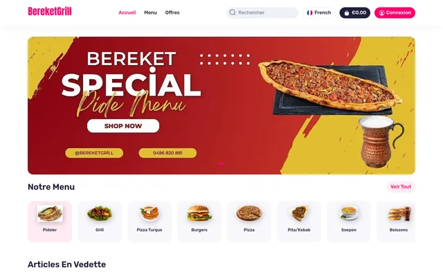 Bereket Grill: restaurant ordering site delivered by Mars AI