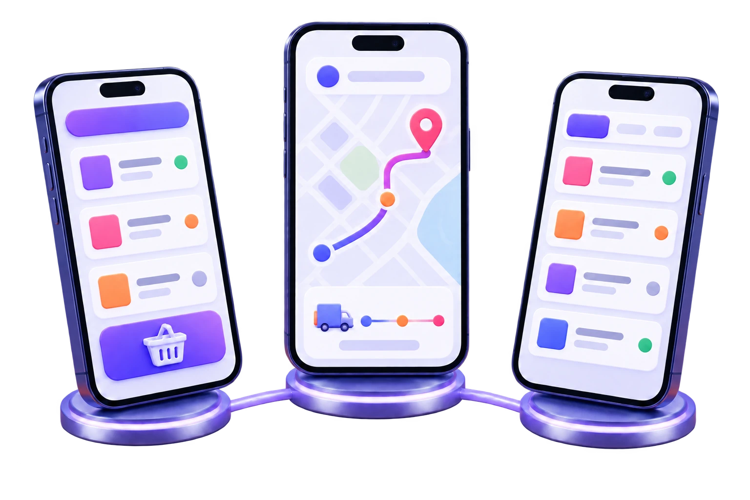 Three illustrative applications for customer, courier and vendor experiences